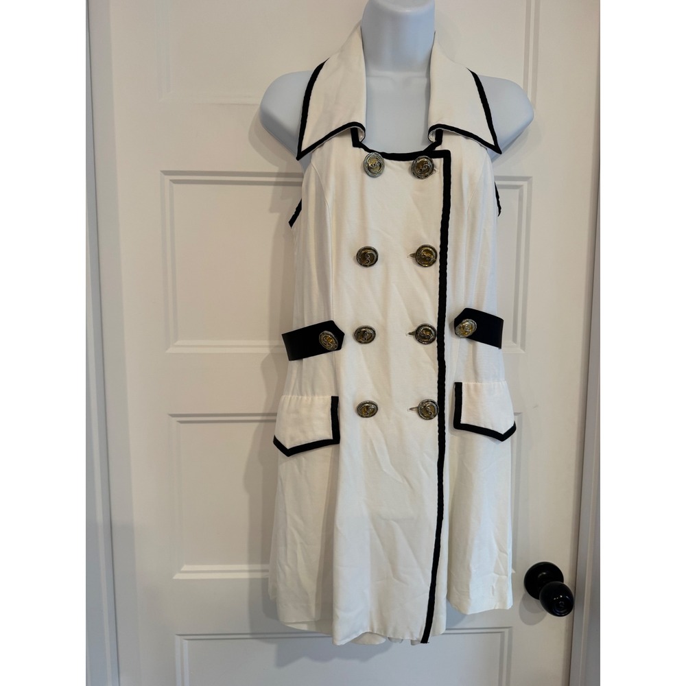 Joseph Ribkoff Vintage Pin Up Romper White Black Double Breasted Halter Size 6 - Picture 2 of 14